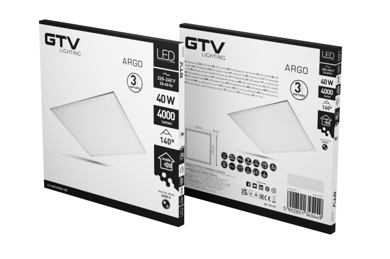 Svietidlo LED ARGO, 40 W, 4000 lm, AC 220–240 V, 50/60 Hz, PF > 0,9, Ra ≥ 80, IP44, IK08, 140°, 4000 K 1208962627