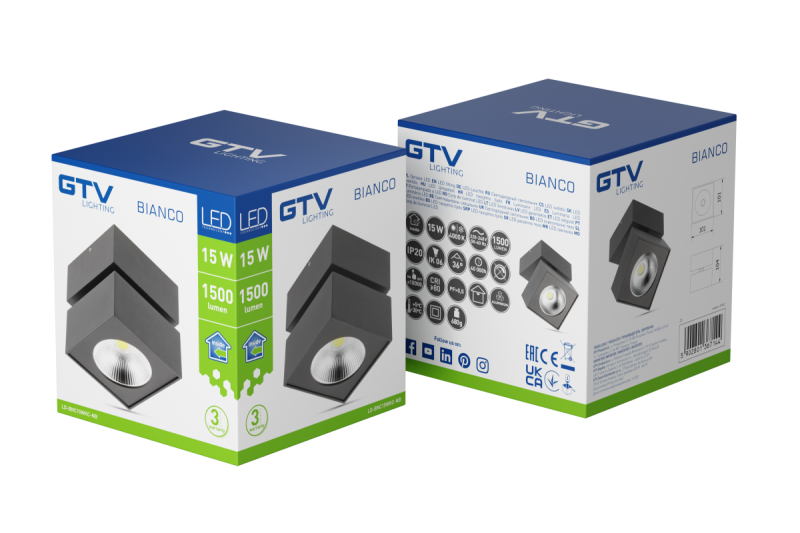 Dekor Svietidlo LED BIANCO 15W 1500lm AC220-240V 50/60 Hz PF> 0.5 Ra≥80 IP20 IK06.36° 4000K štvorcové čierne. 1208962666