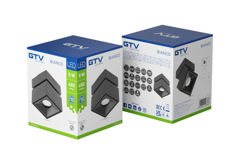 Dekor LED svietidlo BIANCO 8W 680lm AC220-240V 50/60 Hz PF>0,9 Ra≥80 IP20 IK06 36° 4000K štvorcové čierne. 1208962670