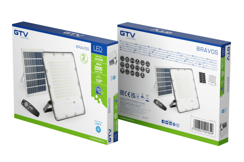 LED reflektor BRAVOS, 200W, 2000lm, 6400K, IP65, 120°, solárny panel, diaľkové ovládanie, 3r 1208962683