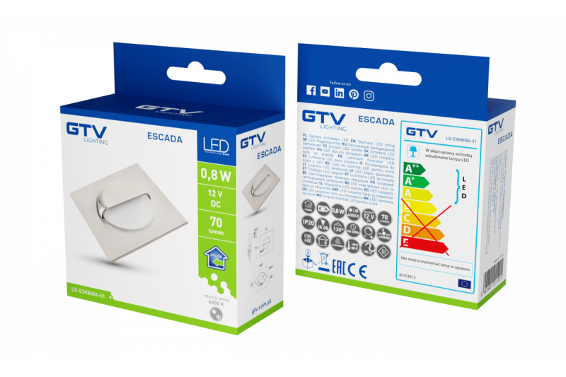 LED schodiskové svietidlo ESCADA KB DC12V so štvorcovým matným skleneným krytom 0,8W 70lm 4000K inox kábel 150cm.