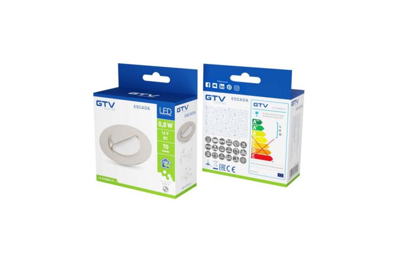 LED dekoratívne schodiskové svietidlo ESCADA OB DC12V, okrúhly matný sklenený kryt, 0,8W, 70lm, 4000K, nerezová oceľ, kábel 150cm.