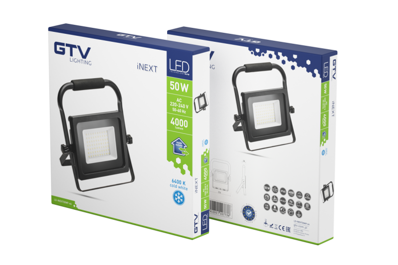 LED reflektor iNEXT (prenosný) 50 W 4000 lm, PF > 0,9, RA > 80, IP65, 120°, 6400 K, čierne telo 1208962863