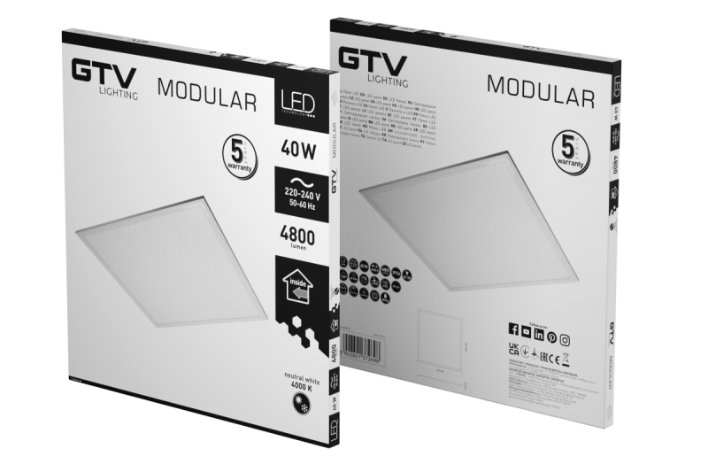 LED svietidlo MODULAR, zadná doska, 60x60cm, 4000K, 40W, 4800lm, AC220-240V, PF>0,9, IP54, 5y 1208962999