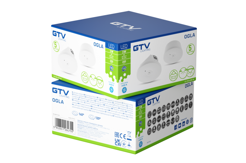 Núdzové svietidlo OGLA LED, 3W, 200lm, AC220-240V, 50-60Hz, IP20, 6400K, 3H, jednoúčelové, tlačidlo TEST 1208963016