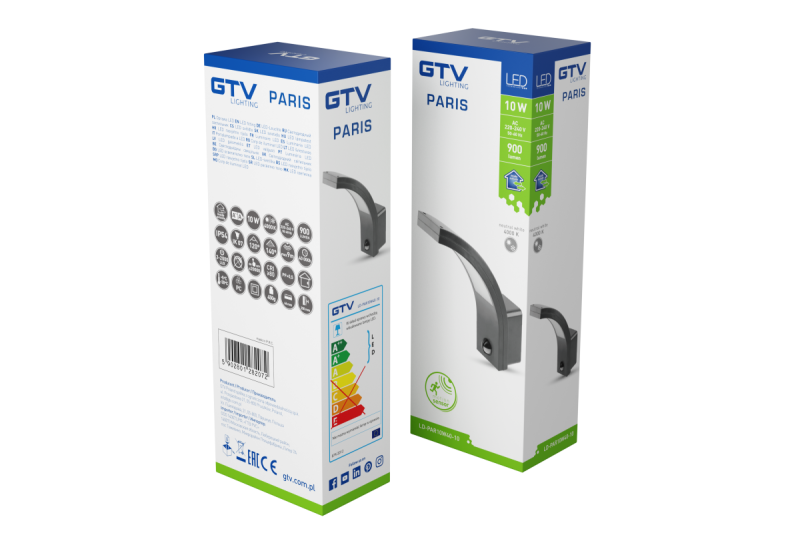 Decoratívne svietidlo PARIS LED s pohybovým senzorom 10W 900lm IP54 AC220-240V 50/60Hz 140° 9m 4000K čierna. 1208963096