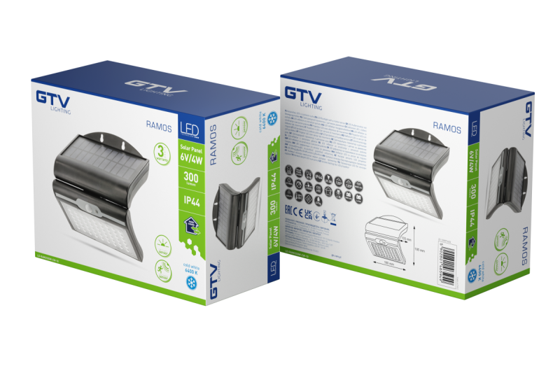 RAMOS Solárne Fasádne Svietidlo s Pohybovým/Svetelným Senzorom, 50W, 300lm, 3,7V 1800mAh, IP44, 6000K, Čierna 1208963115