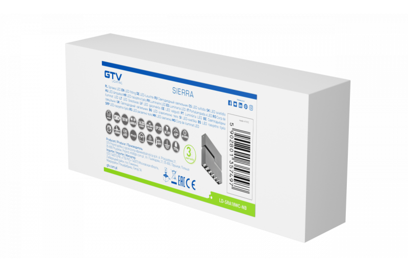 Dekoračné LED svietidlo SIERRA 18W 1620lm AC220-240V 50/60 Hz PF>0.9 Ra≥80 IP20 IK08 4000K 48° čierne. 1208963168