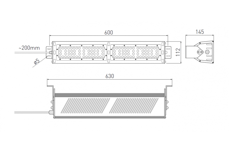 TEKSAS LED Lampa Highbay, 100W, 12000lm, AC100-240V, 50/60Hz, IP 65, uhol svetla 60o, 4000K, sivá 1208963207
