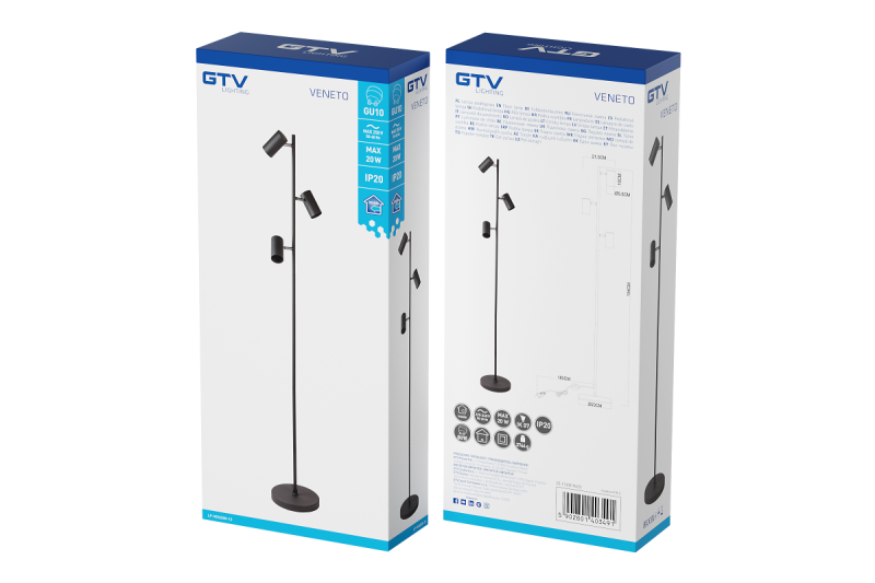 Dekorácia Podlahová lampa VENETO IP20 max. 20W 3 x GU10 čierna 1208963349