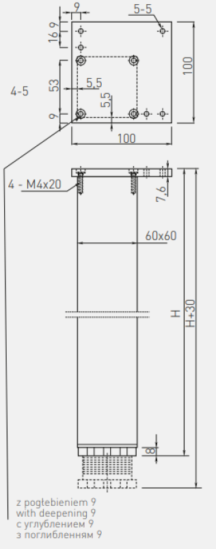 Štvorcová 60mm hliníková noha stola 71cm vysoká + 3cm nastaviteľná na výšku 1208963491