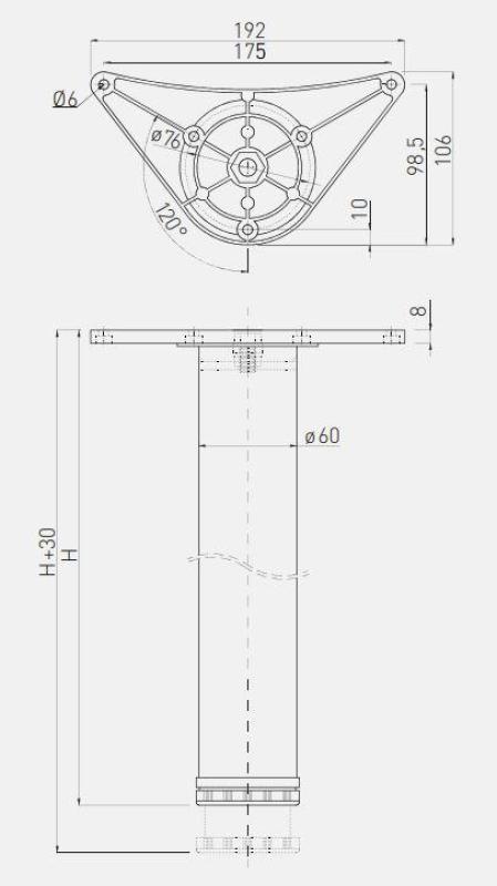 Stolová noha okrúhla čierna 110 cm vysoká nastaviteľná 3 cm s priemerom nohy 6 cm 1208963591