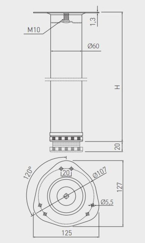 Noha stola okrúhla čierna 71cm vysoká nastaviteľná 2cm s priemerom nohy 6cm 1208963633