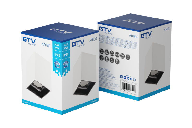 Dekor Stropné svietidlo ARIES PC 77x100mm IP20 max 20W štvorcové biele/čierne. 1208963814