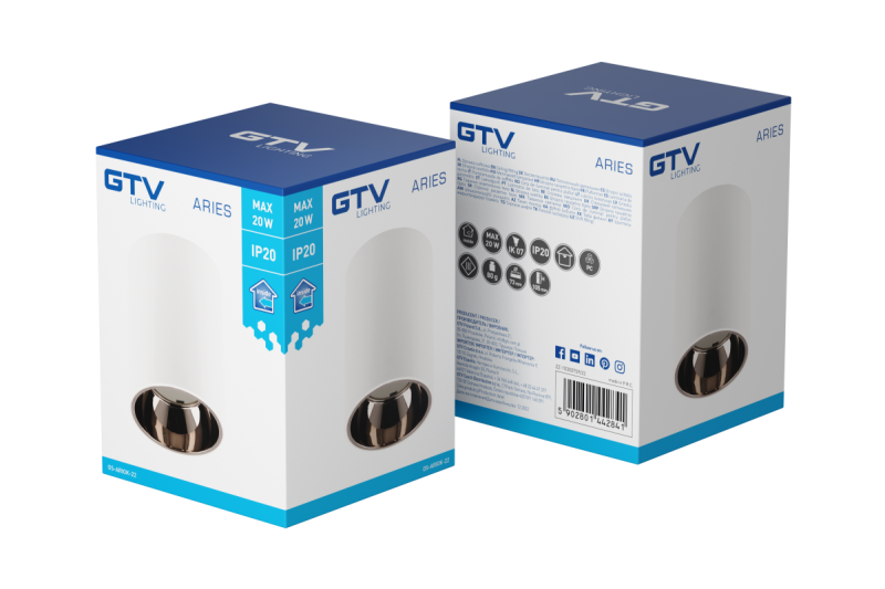 Dekor Stropné svietidlo ARIES PC 73x105mm IP20 max 20W okrúhle biele/čierne chróm. 1208963820