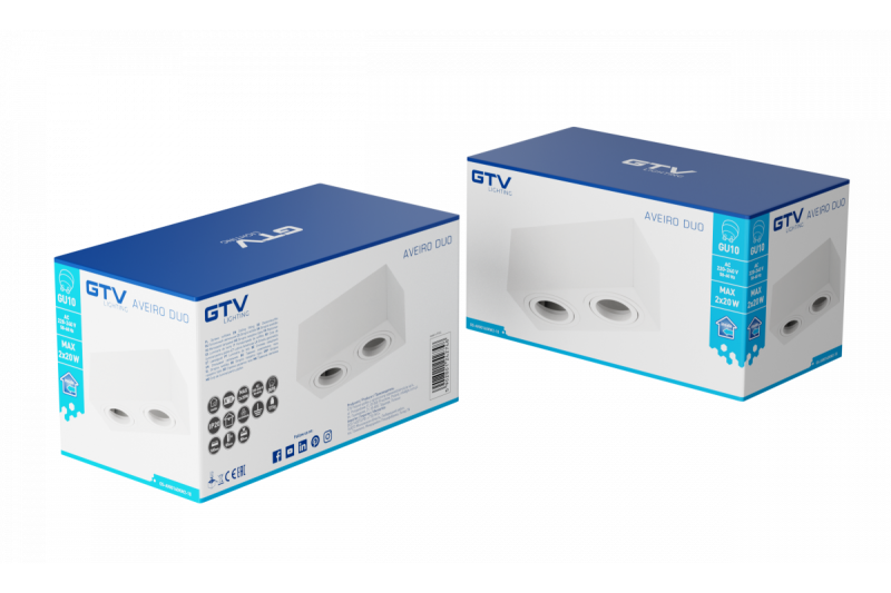 Dekor Stropné svietidlo AVEIRO DUO hliník 160x80x85mm IP20 max 20W*2 štvorcové biele. 1208963825