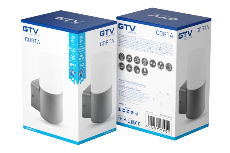 Deco Záhradné svietidlo CORTA-AU E27 MAX.25W IP44 AC220-240V 50-60Hz vrchné pravé nástenné svietidlo antracit. 1208963857