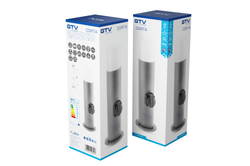 Decor CORTA-P 40 záhradná lampa E27 MAX.25W IP44 AC220-240V 50-60Hz zásuvka max. 3000W stĺp grafit. 1208963861