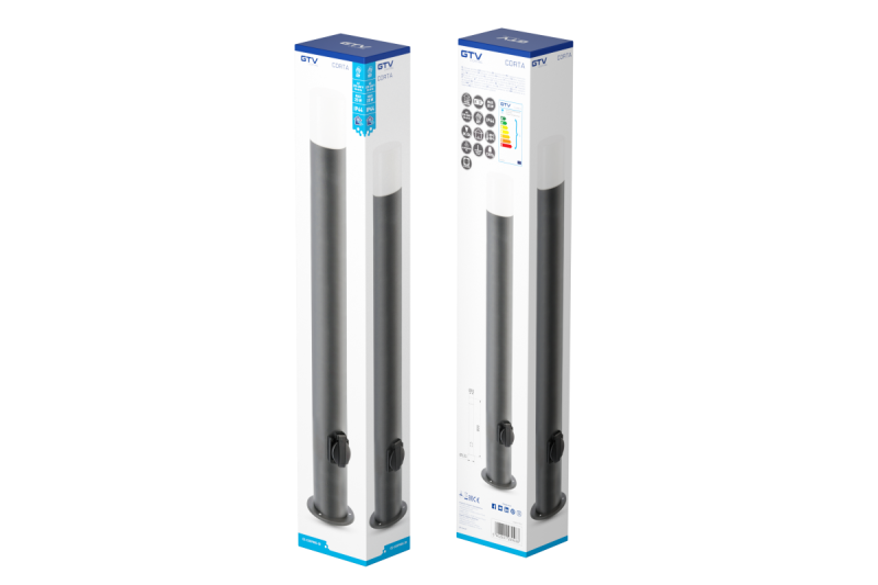 Decor CORTA-P 80 záhradná lampa E27 MAX.25W IP44 AC220-240V 50-60Hz zásuvka max. 3000W stĺpik grafit. 1208963864