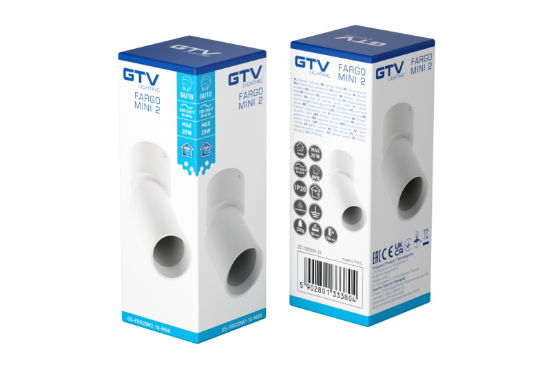 Dekor Stropné svietidlo FARGO MINI 2 hliník 56x150mm IP20 max 20W okrúhle biele. 1208963882