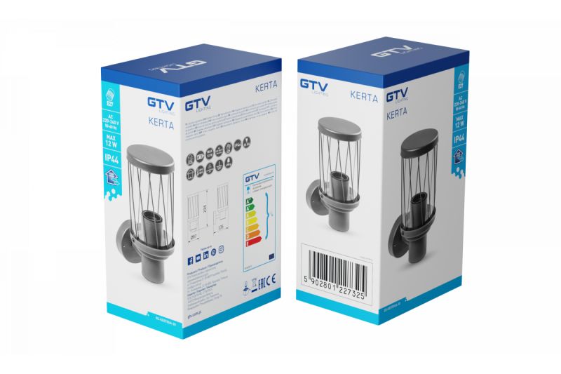 Decór KERTA-A záhradná lampa E27 MAX.12W IP44 AC220-240V 50-60Hz jednoduchá nástenná lampa vrchná časť grafit. 1208963906