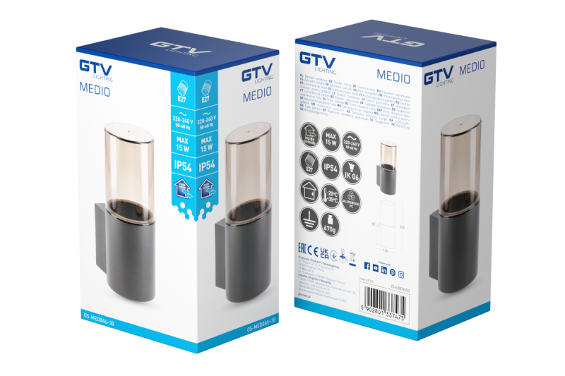 Decor Záhradné osvetlenie MEDIO-AU E27 MAX.15W IP54 AC220-240V 50-60Hz nástenná lampa grafit. 1208963937