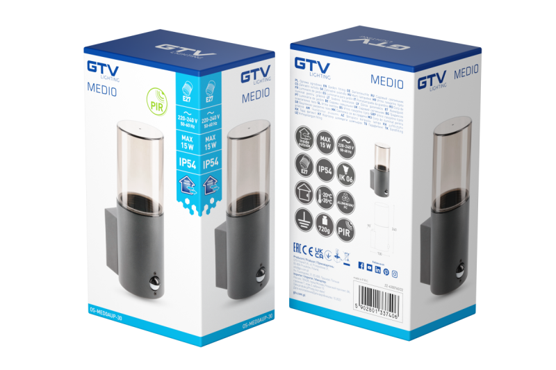 Decor Vonkajšie svietidlo MEDIO-AU PIR E27 MAX.15W IP54 AC220-240V 50-60Hz horná nástenná lampa grafit. 1208963938