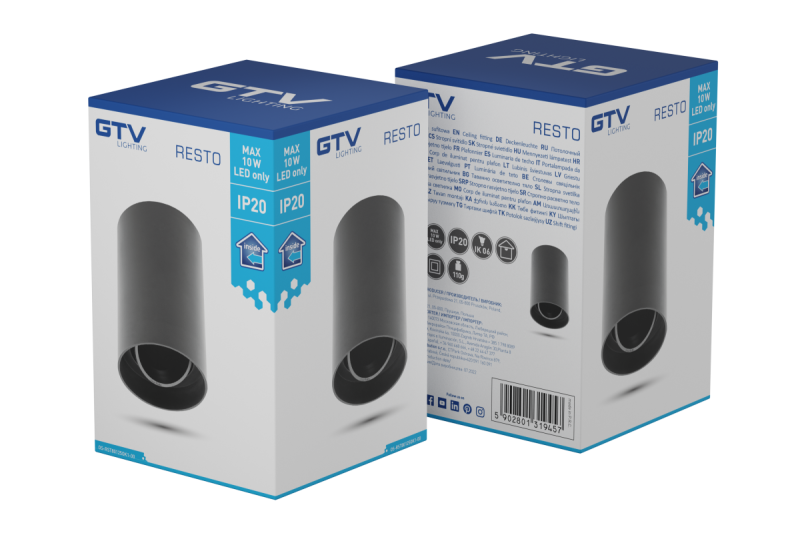 Decór Stropné svietidlo RESTO PC φ80x125mm IP20 max 20W okrúhle čierne. 1208963985