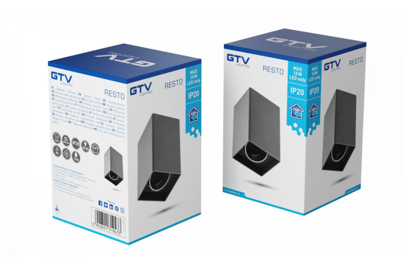 Decor Stropné svietidlo RESTO PC 80x80x125mm IP20 max 20W štvorcové čierne. 1208963987