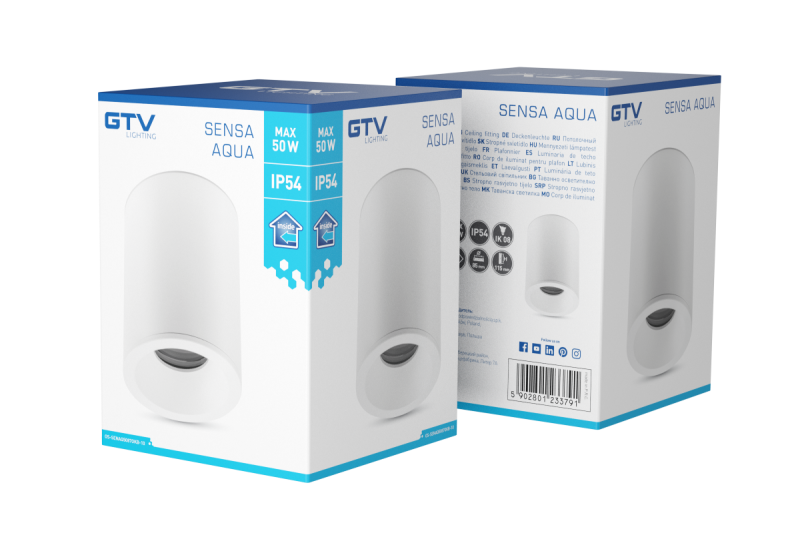 Dekor SENSA AQUA stropné svietidlo hliníkové 85x115 IP54 max 50W kruhové biele. 1208964007