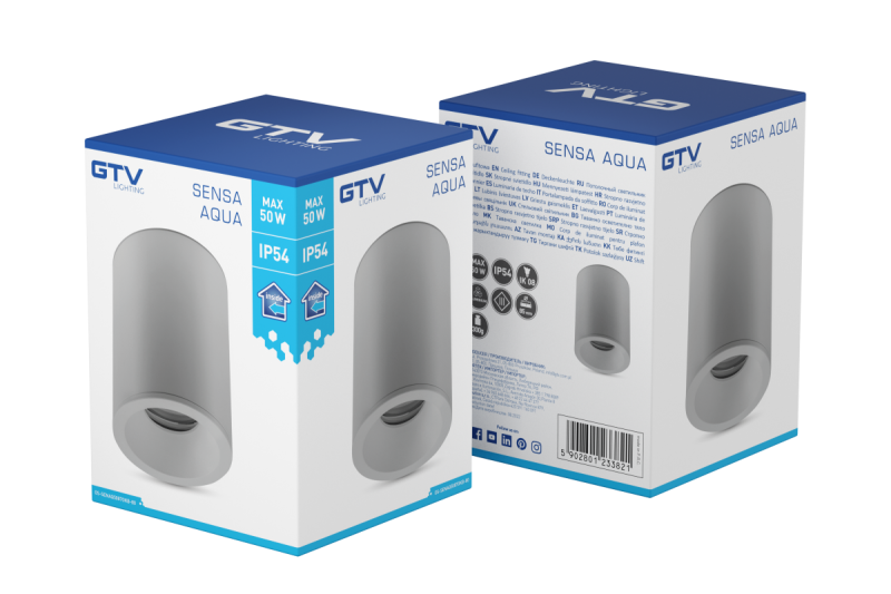 Dekor SENSA AQUA stropné svietidlo hliník 85x115 IP54 max 50W kruhové sivé. 1208964008