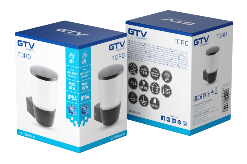 Dekoračné záhradné osvetlenie TORA-AU E27 MAX.15W IP54 AC220-240V 50-60Hz nástenná lampa čierna 1208964023