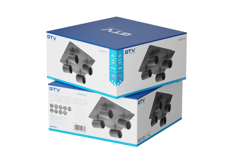 Dekor Stropné svietidlo VENETO IP20 max. 20W 4 x GU10 okrúhle/štvorcové čierne. 1208964046