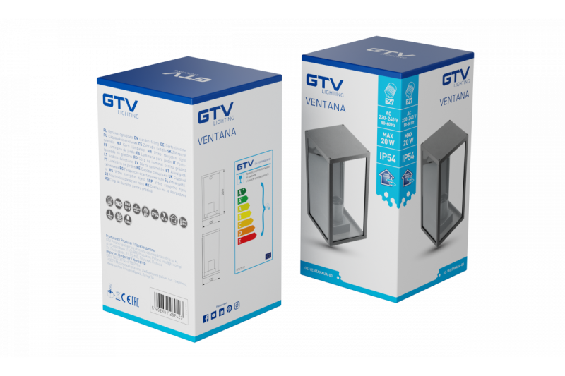 Decor Tuinarmatuur VENTANA-AU E27 MAX.20W IP54 AC220-240V 50-60Hz horná nástenná lampa rovná čierna. 1208964048