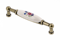 Porcelánová rukoväť 728B C=96mm antická mosadz R-ružový kvet 1208965696