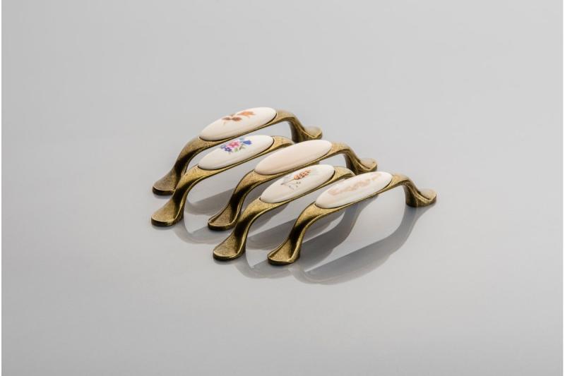 Porcelánová rukoväť 728-P C=96mm antická mosadz A-Modrá ruža 1208965699