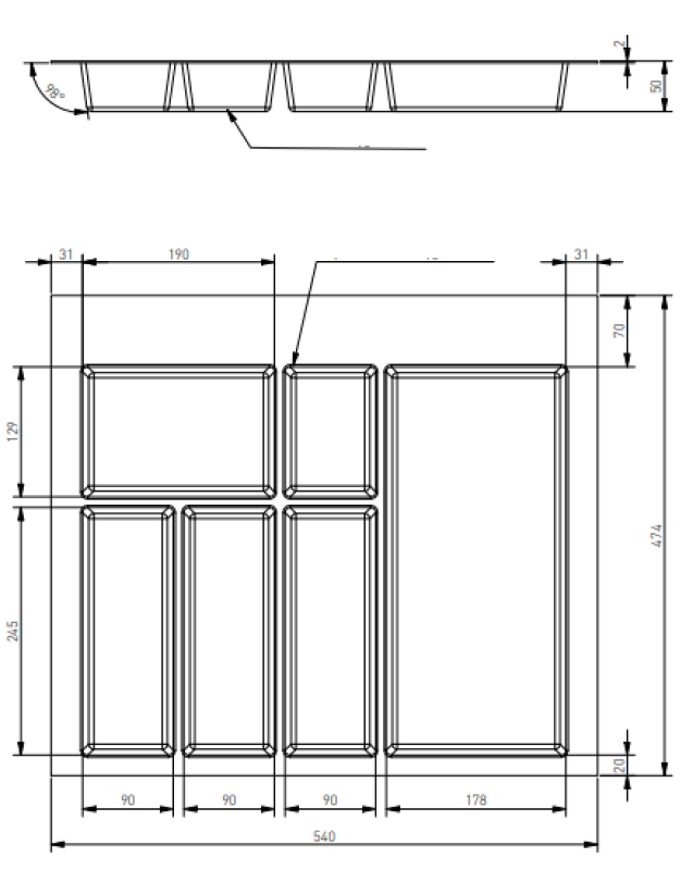 Decor Cutle Príborníky Vložka pre kuchynský zásuvkový systém 600 Antracit 1208966378