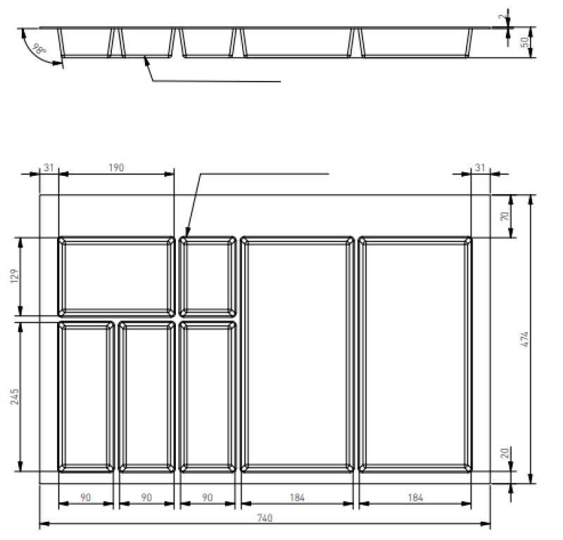Dekor Cutle Príborník Vložka do kuchynskej zásuvky 800 Antracit 1208966380