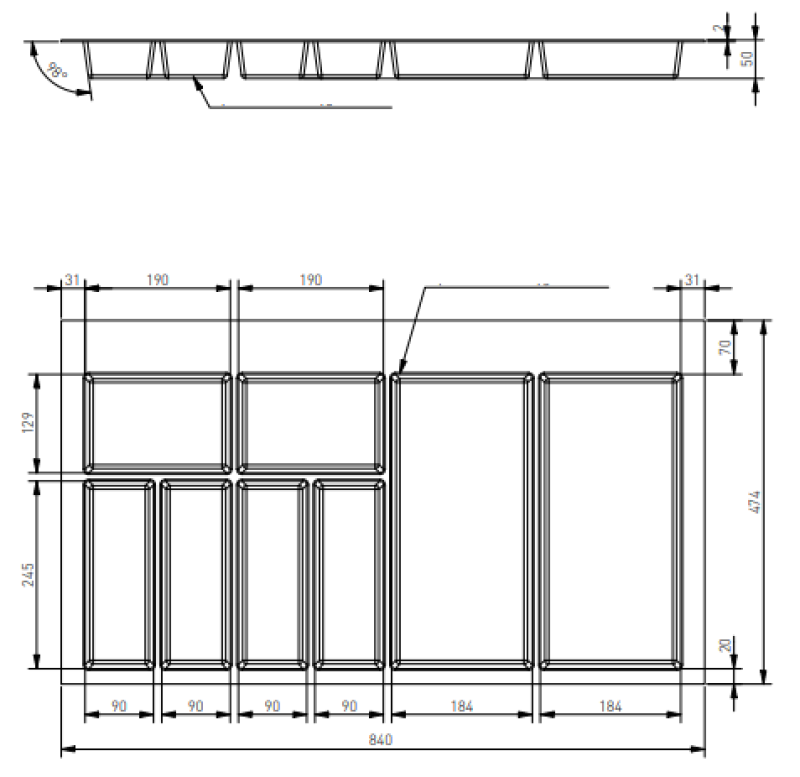 Decor Cutle Príborníky Vložka do kuchynskej zásuvky 900 Antracit 1208966382