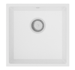 GraniteMy Universal granitový biely drez 40x40 cm biely na vrch, pod a rovný so zátkou z nehrdzavejúcej ocele 1208966879