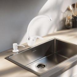 Sada bielej kuchynskej batérie Quadri s vestavným dávkovačem mydla a nastaviteľnou bielou misou 1208966928