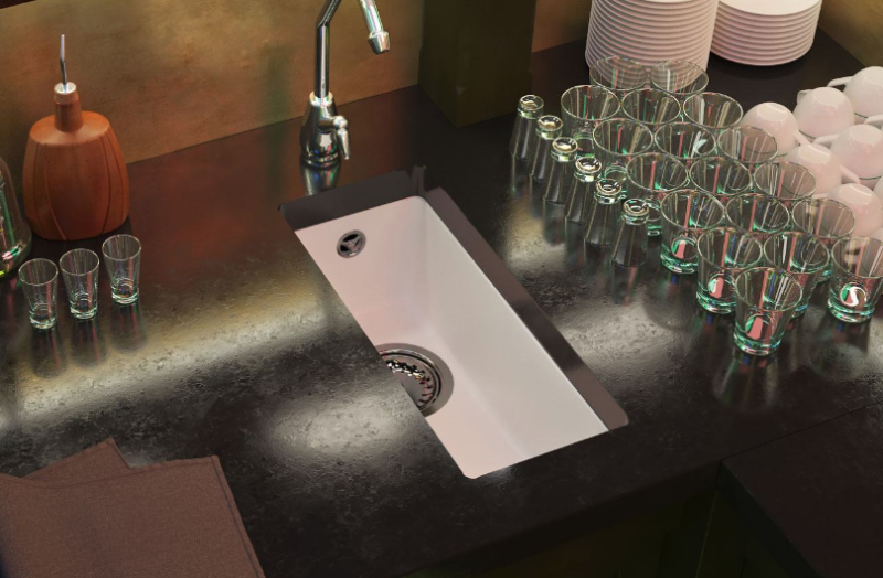 GraniteMy Universal granitový biely malý drez 17x40 cm biely na pracovnú dosku, pod pracovnú dosku a na úroveň pracovnej dosky s nerezovou zátkou 1208966953