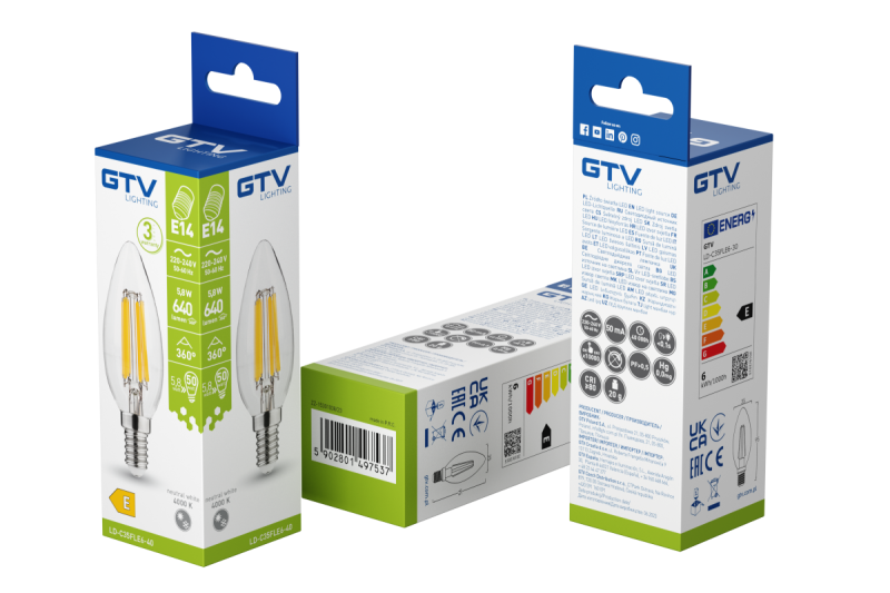 ZDROJ SVETLA LED, VLÁKNINA, A-G, C35, 4000K, E14, 5,8W, AC220-240V, 360°, 640lm, 50mA 1208966965