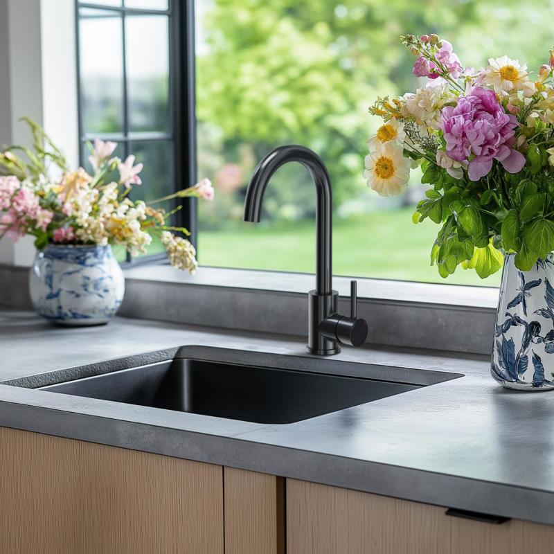 Quadri Coventry RVS kuchynská batéria pvd matná čierna s otočným výtokom 1208967084