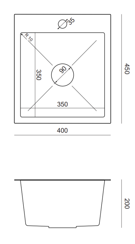 Quadri Dixton 40 set s nerezovým drezom 400x450 mm s otvorom na batériu a kuchynskou batériou Quadri Bristol nerez.