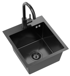 Quadri Dixton 40 set met čiernym nerezovým drezom s nano PVD 400x450 mm s otvorom na batériu a Quadri Conventry kuchynská batéria