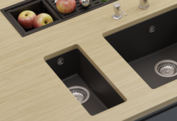 GraniteMy Universal granitový malý čierny drez 17x40 cm čierny, na montáž na povrch, podmontáž a montáž v jednej rovine s nerezovou zátkou 1208967105