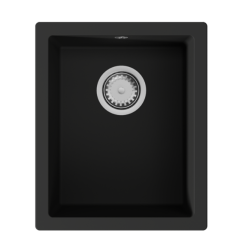 GraniteMy Universal granitový čierny drez 34x40 cm čierny, montáž na dosku, podmontáž a plochá montáž s nerezovou zátkou 1208967106