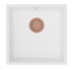 GraniteMy Universal žulový biely drez 40x40 cm biely na montáž na dosku, pod dosku a do roviny s medenou zátkou 1208967126