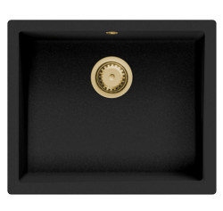 GraniteMy Universele granieten zwarte spoelbak 50x40 cm čierna na montáž na povrch, pod montáž a zapustená montáž so zlatou zátkou 1208967130